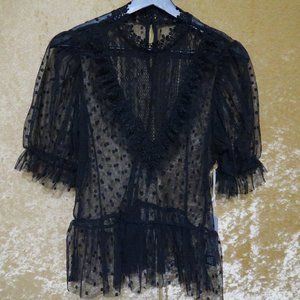 Blashe Black Swiss Dot Tulle Peplum Top – Large